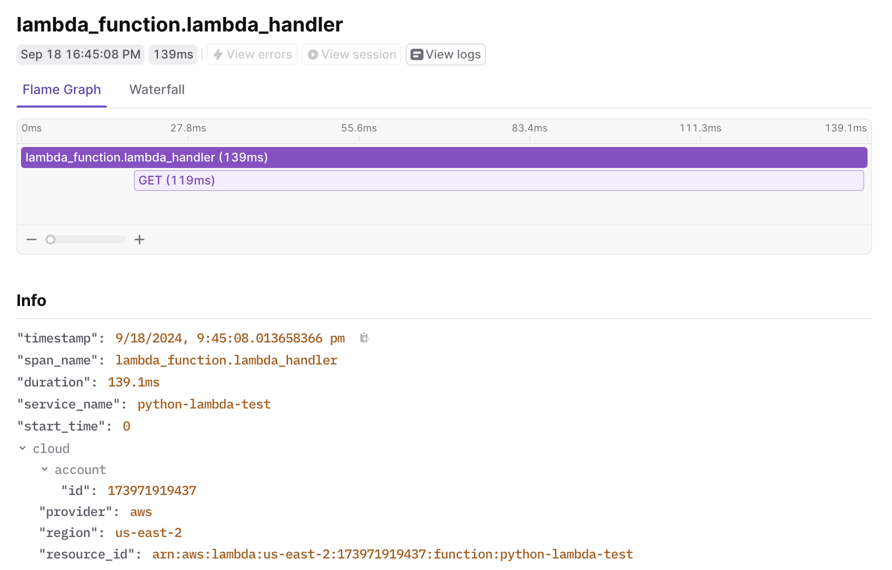 AWS Lambda traces in Highlight